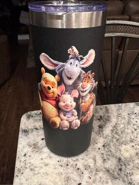 Black Winnie the Pooh Character Travel Tumbler
